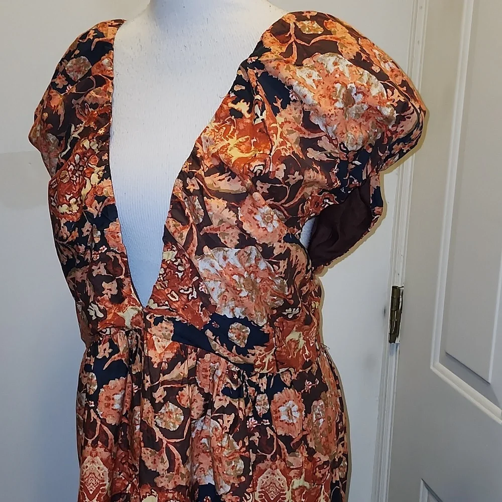 By Anthropologie Cotton Floral babydoll Midi dress Deep V Flora